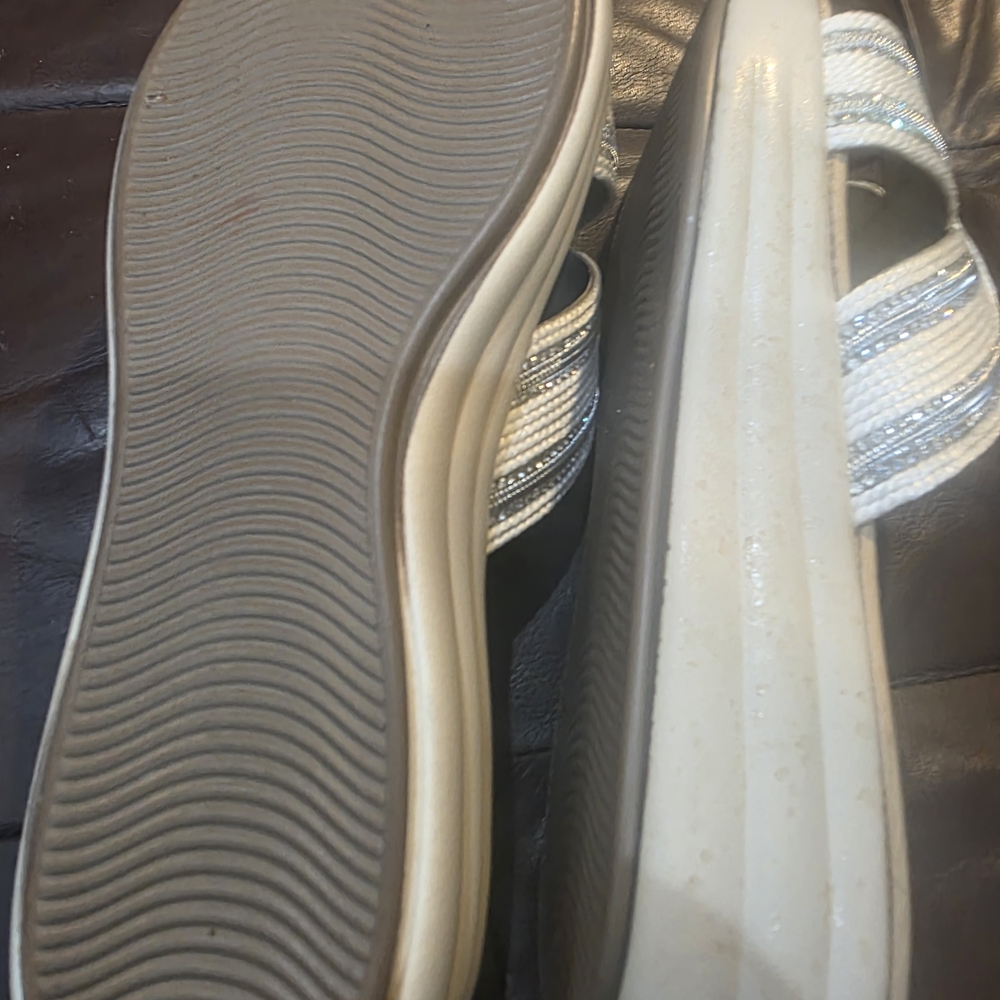 American Exchange White and Silver Braided Slide Sandals - Picture 7 of 7
